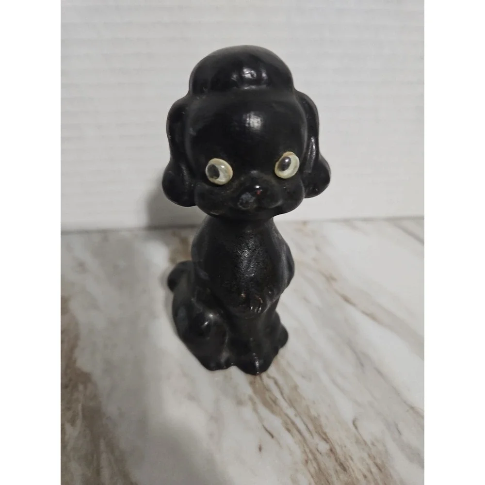 Vintage Black Poodle Dog Coal Halloween Figurine Googly Eyes Decor Puppy
